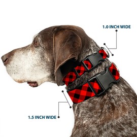 Buckle-Down PC-W30432-NM Dog Collar Plastic Clip Buckle, 1/2"x9"-15", Diagonal Buffalo Plaid Black/Red