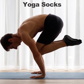 EQLEF Men's Stopper Socks, EU Size 41-43, Non-Slip Socks, Ankle Grip Socks, Men for Pilates, Sports, Exercise, Home, Hospital, Grey / Black