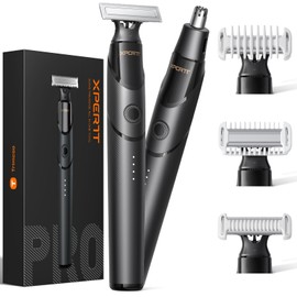 [2025 Upgraded] Body & Nose Hair Trimmer Kit, [All-in-One] Travel Beard Electric Shaver for Men, USB-C Fast Charging, Rechargeable Painless Razor Cordless Waterproof Wet/Dry, Black(Solo)