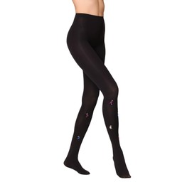 Goldenpoint Women's Embroidered Floral Tights with Anatomical Strap and Hygienic Gusset, black