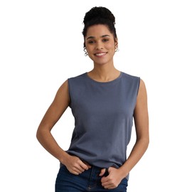 Fair Indigo Women's 100% Organic Pima Cotton Sleeveless Tee (XXL, Slate)