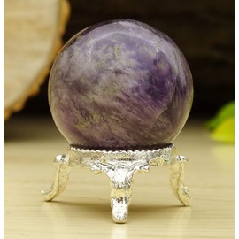 Reikiera Crystal Healing Amethyst Stone Ball Natural Gemstone Sphere With Ring Stand Reiki Table Decor- Choose Size
