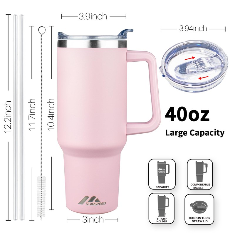 40 oz Tumbler with Handle and Straw Lid | Stainless
