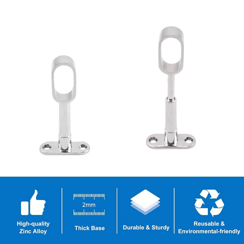 INCREWAY 4pcs Silver Closet Rod Support, Aluminum Alloy Oval Wardrobe