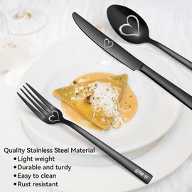 WORTHBUY Matte Black Silverware Set 5 Pieces Flatware Set Stainless Steel Tableware Cutlery Set Reusable Utensil Includes Spoon Forks Knife Set for Kitchen Work Dishwasher Safe