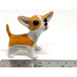 SSJSHOP Chihuahua Dollhouse Miniature Figurines Hand Painted Ceramic Animals Collectible Dog Lover Gift Home Decor, Orange Stand