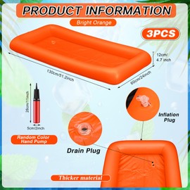 Leitee 3 Pcs Inflatable Serving Bar Ice Buffet Serving Tray Drink Cooler with Drain Plug Inflatable Pool Bar for Party Food Drink Holders with a Hand Pump 51 x 24 x 4.7 Inch(Orange)