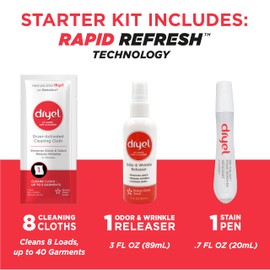 dryel At-Home Dry Cleaner Starter Kit with Wrinkle Release Spray, New and Improved, Gentle Laundry Care for Special Fabrics and Dry-Clean-Only Clothes, 8 Loads with On-the-Go Stain Remover