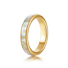 EVANYIZHOU Gold Rings for Women,4mm Opal Ring Tungsten Wedding Band Multicolor Crushed Opal Inlay Fashion Chunky Rings for Women,Dome Polished Comfort Fit Engagement Rings (Golden, 10)