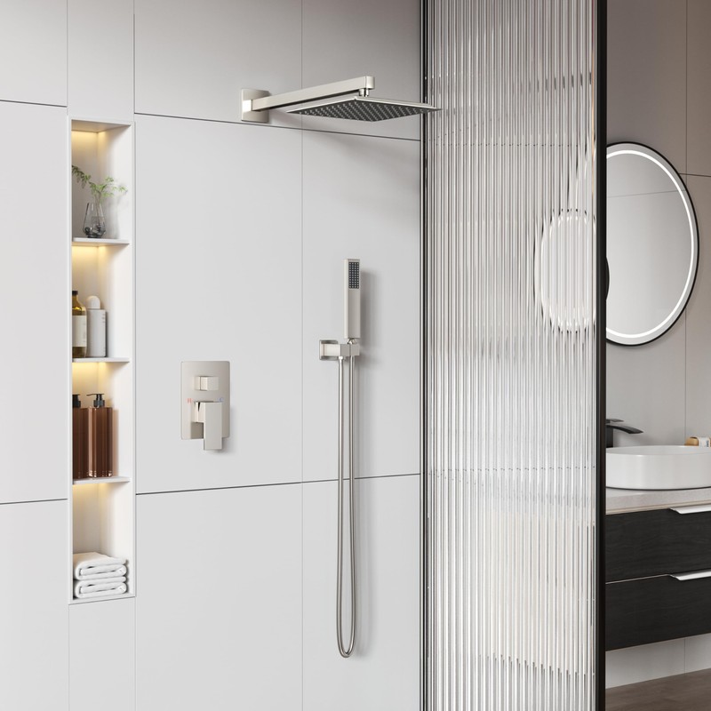 Square Rainfall Shower Head and Handle Set, 10 inch Wall