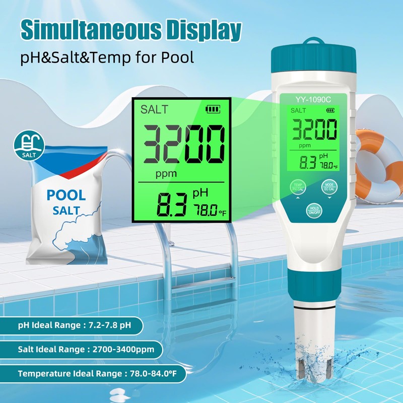 PH Meter for hydroponics & Spa Salt Tester – 5‑in‑1