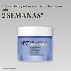 No7 Lift and Luminate - Crema de noche de triple acción sin fragancia – Hidratante iluminador de péptidos de colágeno antiarrugas con ácido hialurónic