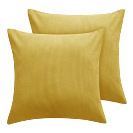 Deconovo Striped Corduroy Throw Pillow Covers Throw Cushion Covers with Invisible Zipper for Couch 18x18 Inch Yellow 2 Packs No Pillow Insert