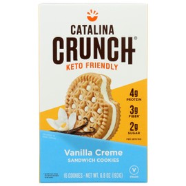 Catalina Crunch Vanilla Cream Keto Sandwich Cookies, Plant Based, 6.8 Ounces (Pack Of 6)