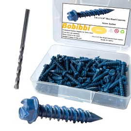 Bobibbi 1/4 x 1-1/4" Hex Head Concrete Screw Anchor, for Anchoring to Masonry, Block or Brick (100Pcs)