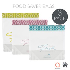 Simplify for Green Living 3 PC Reusable Snack Bags | Kids | Work Lunch | Eco-Friendly Food Storage Bag | Gusset Stand Up Bag Design | Green & Blue & Pink