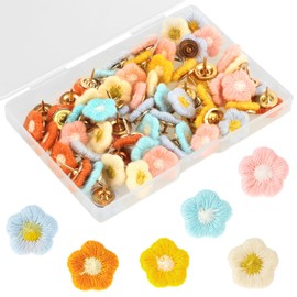 Mabor 60 Pieces Decorative Flower Push Pins, Cute Drawing Pins for Cork Board, Pin Board, Colourful Flower Push Pins for Photo Wall, Whiteboard, Card, Decoration, Accessories