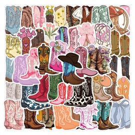 55PCS Cowboy Boots Stickers, Country Western Cowgirl Decals Vinyl Waterproof Sticker for Water Bottle Laptop Luggage Skateboard Guitar Scrapbook Phone Gifts for Teens Girls Adult (Multiple Colors-A)