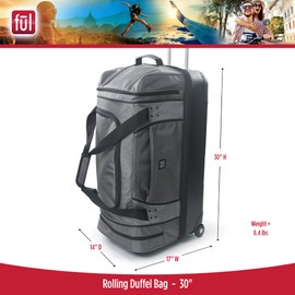 FUL Workhorse 30 Inch Rolling Duffel Bag, Travel Luggage with Wheels, Grey, 30''