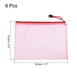 MECCANIXITY Mesh Zipper Bags, B6 Size File Document Pockets Bill Pouch Folders for Office Home Supply, Pink Pack of 6