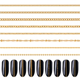 8 Strips Nail Art Chains Metal Chain Nail Charms Gold Nail Jewelry Chains 3D Nail Art Chain Nail Decorations Supplies Punk Nail Studs Accessories for DIY Making Nails Manicure Jewelry Tips Decor
