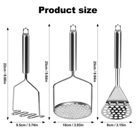 Pack of 3 Potato Masher, Stainless Steel Potato Press Potato Masher with Thick Handle, Kitchen Aid Masher for Potato Masher, Avocado, Beans