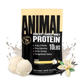 Animal Animal Whey Isolate Protein Powder - Loaded for Pre & Post Workout Muscle Builder and Recovery with Digestive Enzymes for Men & Women - 25g Protein, Great Taste, Low Sugar - Vanilla 10 lbs