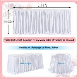 White 11ft Table Skirts for Baby Shower Decorations, Ruffle Table Cloth Skirts for Wedding Bridal Shower Birthday Party Baptism Christening Summer Banquet Rectangle Desk Décor