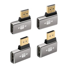 8K DisplayPort 1.4 Adapter Flat 90 Degree and 270 Degree Adapter 4 Pack, Right Angle DP Male to Female Vertical Connector Converter DP L Shape Extender, Support 8K@60Hz，4K@144Hz，4K@60Hz，4K@30Hz