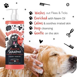Flea and Tick Dog Shampoo by Bugalugs, Works on Smelly Puppies & Dogs, Contains Neem Oil & Eucalyptus Oils, PH Balanced Vegan Pet Shampoo, Used by Professional Groom
