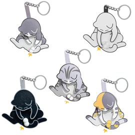 Mischief Cat Interactive Keychain,Rotating Cats Eggs Key Chain，Funny Cat Play with Its Spinning Balls Keychain Toys(whit-black-gray-dark blue-yellow-5PCS)