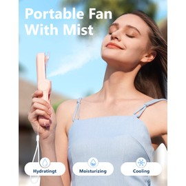 SWEETFULL Misting Fan Portable, Handheld Personal Mister Fans, Small Fan Rechargeable, Mini Spray Water Mist, Kids Women Portable Fans For Travel, Outdoors, Hiking, Camping Home Office (Pink)