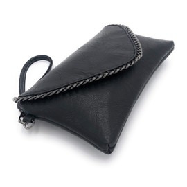 ELIOX - Elegant Women's Clutch Bag with Chain and Shoulder Strap Made of Soft Faux Leather - Small Evening Clutch Bag Girl Handbag Elegant Bags Ceremony Wedding, black