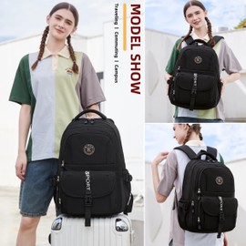 KIDNUO College Backpack, Travel Laptop Backpacks, Large Kids School Bag for Teens Girls Boys Students Bookbag Fit for 15.6 Inch Computer Waterproof Business Work Back Pack for Women Men Daypack Black