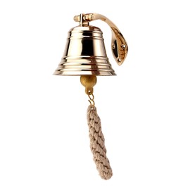 NKlaus 11572 Ship Bell Brass Gold with Wall Bracket and Ribbon Diameter 7.5 cm Heavy Duty Design