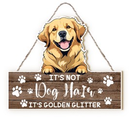 MOTERMATE Golden Retriever Sign Decor, Funny Dog Signs Front Porch Door Decor for Dog Room, It’s Not Dog Hair It’s Golden Glitter Wall Hanging Decor, Golden Retriever Gifts for Women, 8x10 Inch