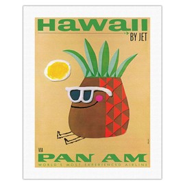 Hawaii by Jet - Mr. Pineapple Head - Pan American World Airways - Vintage Airline Travel Poster by Phillips - Fine Art Rolled Canvas Print (Unframed) 20in x 26in