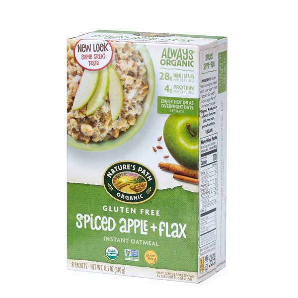 Nature's Path Organic Gluten Free Spiced Apple Plus Flax Instant Oatmeal, 48 Packets (Pack Of 6), Non-GMO, 28g Whole Grains, 4g Plant Based Protein, With Heart Healthy Flax Seeds