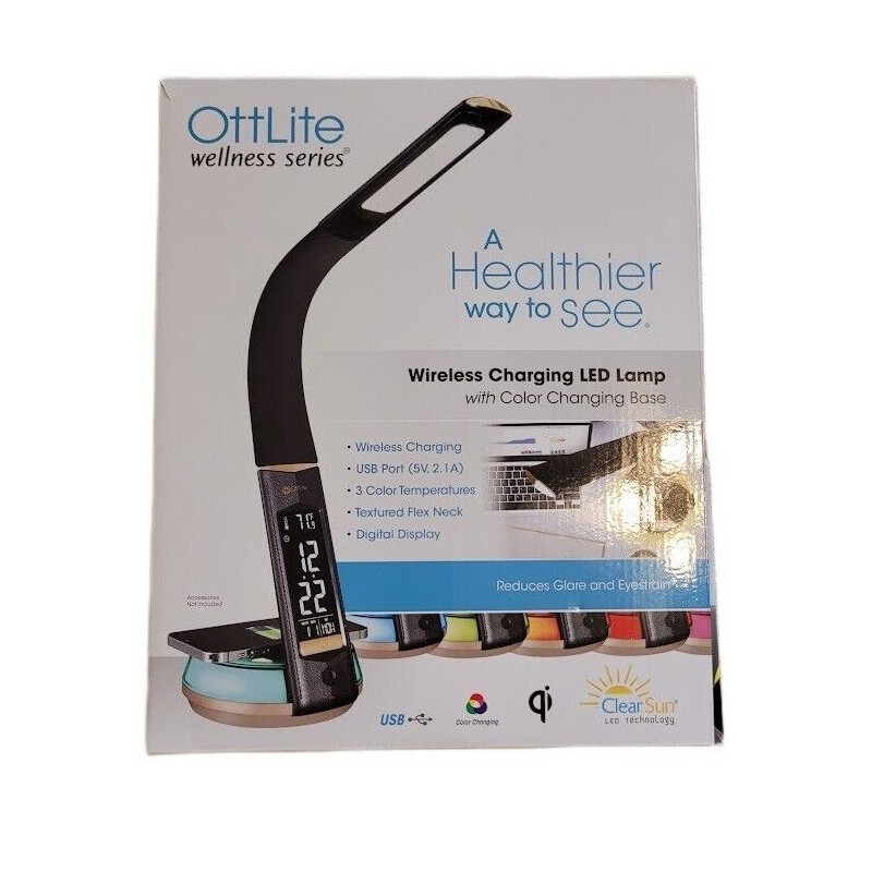 Ottlite Wireless Charging LED Lamp in Black USB Color Changing