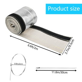 2 m heat protection for car hoses, metal heat protection, heat plate, cable protection with Velcro fastener and stainless steel straps, diameter 20 mm