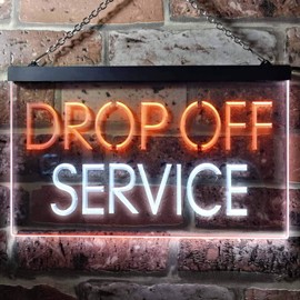 Drop Off Service Illuminated Dual Color LED Neon Sign White & Orange 12" x 8.5" st6s32-i0508-wo