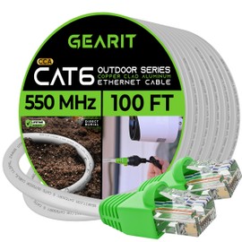GearIT - Cable Ethernet Cat6 para exteriores con revestimiento de cobre CCA, impermeable, entierro directo, en tierra, cubierta UV, POE, red, Internet, cable Cat6, 15 m