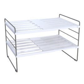 YAN & HIN Title 2 Pack Expandable Cabinet Organizer Shelf, 3-Tier Kitchen Cabinet Organizer for Tupperware & Food Container Storage, Adjustable Pantry Shelf Organizer for Bottles, Lids & Countertop