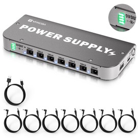Vangoa Built-in 4600mAh Rechargeable Guitar Pedal Power Supply with Battery Indicator 7 Outputs DC 9V, 300mA, 100mA, 5V/1A USB Port, Pedal Board Power Supply with Short-Circuit Protection, PS-01