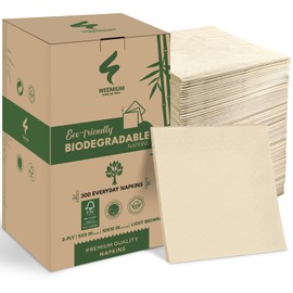 Weemium - Paquete de 300 servilletas compostables de 2 capas, plegadas de 5 x 5 pulgadas, servilletas recicladas para después del consumo – ecológicas, desechables biodegradables para comedor y eventos, servilletas marrones altamente absorbentes