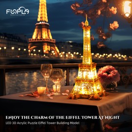 FUNPOLA LED 3D Puzzle Eiffel Tower Building Model - 3D Architecture Building Model - Landmark of Paris at Night - 3D Acrylic Puzzle Décor Lamp DIY Ornament Nightlight(Standard,Gold)