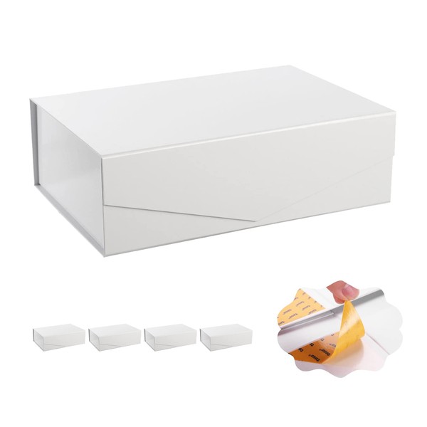 ARTDEARM 5 Gift Boxes 13.5x9x4.1 Inches, Large Gift Boxes with Lids, White Gift Boxes, Sturdy Gift Boxes, Magnetic Closure Gift Boxes, Bridesmaid Proposal Boxes for Gift (Glossy White)