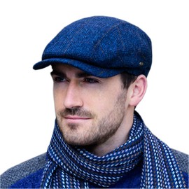 Irish Tweed Wool Kerry Cap, Made in Ireland, Blue (Large)