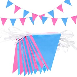 Pink and Blue Reusable Bunting Banner，Topeedy 20m52pcs Outdoor Waterproof Pennant Flags Perfect for Birthday Wedding Party Decoration Boy or Girl