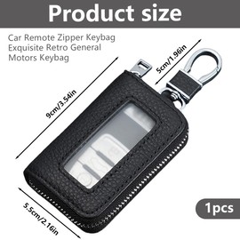 OUDQFCJ Tragbares Leder Auto Schlüsseletui, Autoschlüssel Tasche mit Transparentem Fenster, Autoschlüsselhülle, Metallhaken und Reißverschluss (für Männer und Frauen)